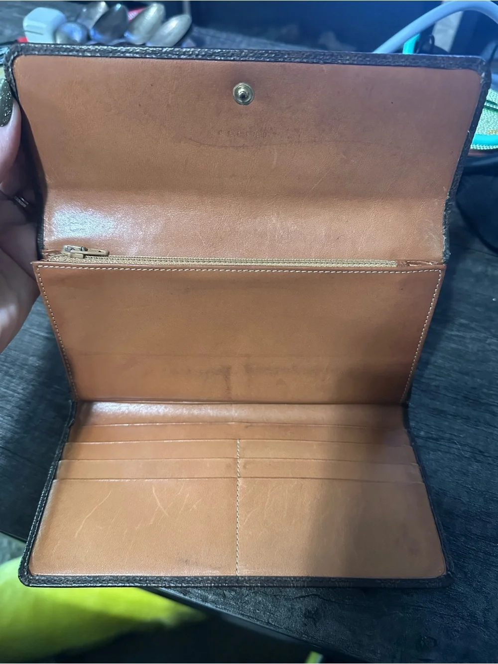 Vintage CELINE Macadam Triomphe Canvas Leather Trifold Wallet Italy